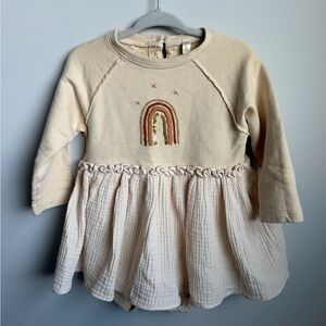 Wild Wawa Cream Baby Dress with Rainbow Embroidery